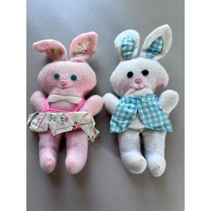 2 Rare Vintage Knickerbocker Easter Bunnies, Girl and Boy Bunny, Plush, 6 in